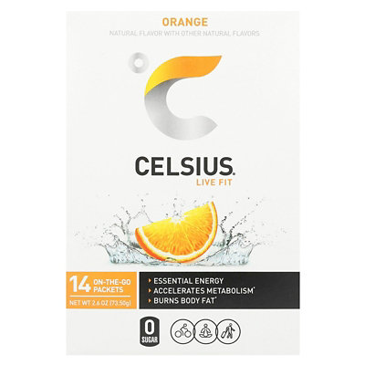 Celsius Live Fit, Orange, 14 OnTheGo Packets, 0.19 oz (5.25 g) Each - Image 1