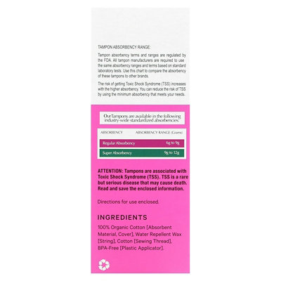 The Honey Pot Company 100 Organically Grown Cotton Tampons, Regular, 18 Count - Image 2