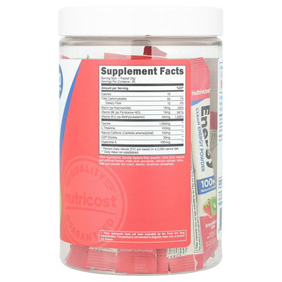 Nutricost Energy, Clean Energy Powder, Strawberry Kiwi , 20 Stick Packs, 0.18 oz (5 g) Each - Image 2