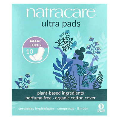 Natracare Ultra Pads, Organic Cotton Cover, Long, 10 Pads - Image 1