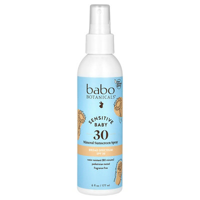 Babo Botanicals Sensitive Baby, Mineral Sunscreen Spray, SPF 30, Fragrance Free, 6 fl oz (177 ml) - Image 1