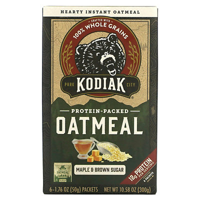 Kodiak Cakes ProteinPacked Oatmeal, Maple  Brown Sugar, 6 Packets, 1.76 oz (50 g) Each - Image 1