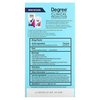 Degree Clinical Protection, 5 In 1 Protection, Antiperspirant Deodorant, Soft Solid, 1.7 oz (48 g) - Image 2