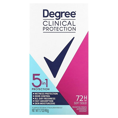 Degree Clinical Protection, 5 In 1 Protection, Antiperspirant Deodorant, Soft Solid, 1.7 oz (48 g) - Image 1