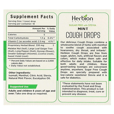 Herbion Naturals Cough Drops, Sugar Free, Mint, 18 Drops - Image 2