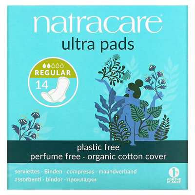 Natracare Ultra Pads, Organic Cotton Cover, Regular, 14 Pads - Image 1