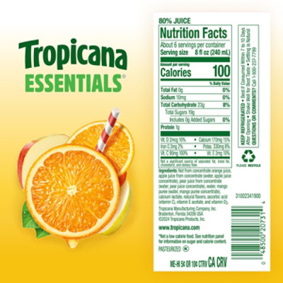 Tropicana Essentials Orange Mango Juice Beverage Blend With Other Fruit No Pulp - 46 Fl. Oz. - Image 8