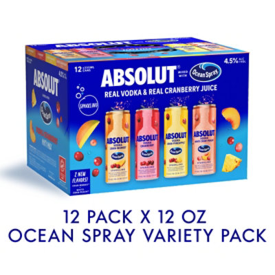 Absolut Vodka Ocean Spray Cocktail Variety 12-355 Ml - 12-355ML - Image 1