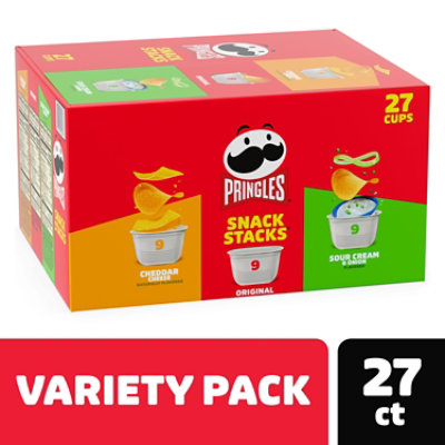 Pringles Snack Cups 3 Flavor Variety Pack Potato Crisps Chips, Lunch Snacks, 27 Count