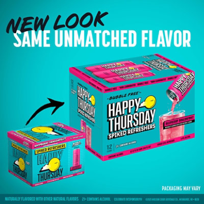 Happy Thursday Raspberry Dragonfruit Spiked Refreshers 4.4% ABV Cans-12-12 Fl. Oz. - Image 4