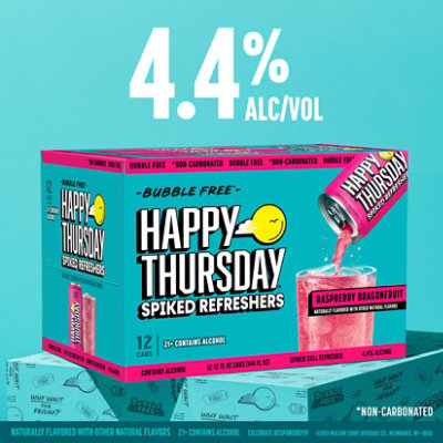 Happy Thursday Raspberry Dragonfruit Spiked Refreshers 4.4% ABV Cans-12-12 Fl. Oz. - Image 3