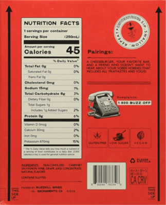 Buzzkill Non-alcoholic Cabernet Sauvigno Wine - 4-250 ML - Image 6