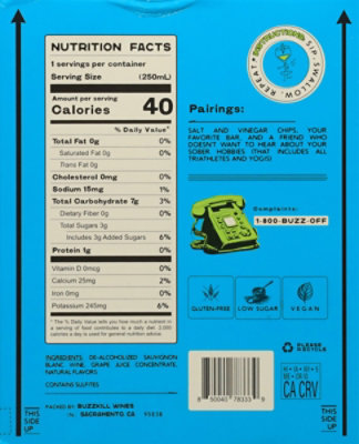 Buzzkill Non-alcoholic Sauvignon Blanc Wine - 4-250 ML - Image 6