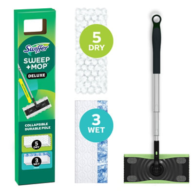 Swiffer Sweep Plus Mop Pro Sweeping Kit - 1 Sweeper 5 Dry Sweeping Clothes And 3 Wet Mopping Cloths - EA - Image 1