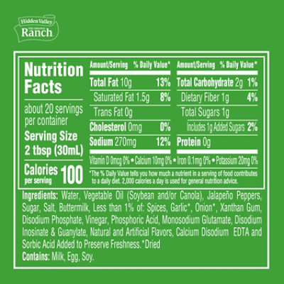 Hidden Valley Creamy Jalapeño Ranch Condiment and Dressing - 20 Fl. Oz. - Image 5