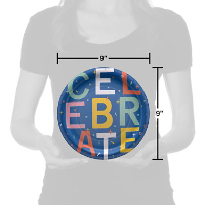 American Greetings Celebrate on Blue 9" Paper Plates - 10 Count - Image 2