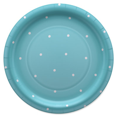 American Greetings Polka Dots on Blue 9" Paper Plates - 10 Count - Image 1