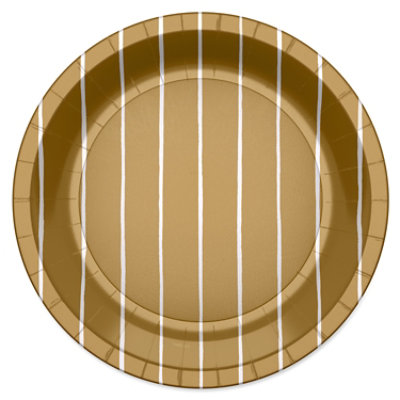 American Greetings Stripes on Gold 9" Paper Plates - 10 Count - Image 1