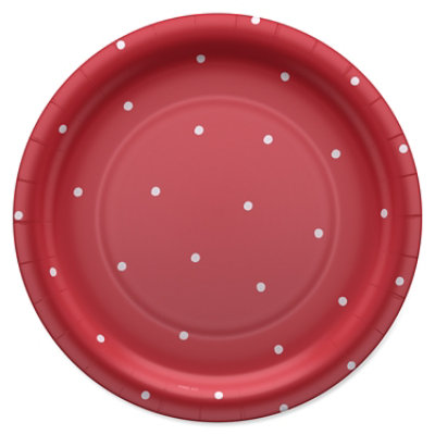 American Greetings Polka Dots on Red 9" Paper Plates - 10 Count - Image 1