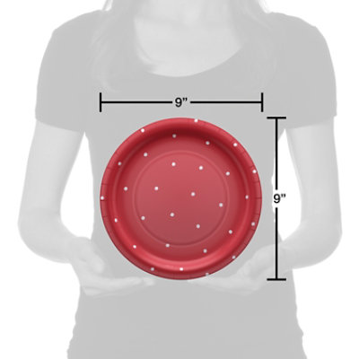 American Greetings Polka Dots on Red 9" Paper Plates - 10 Count - Image 2