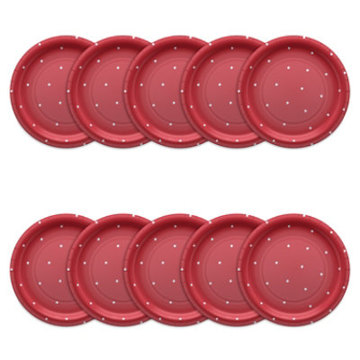 American Greetings Polka Dots on Red 9" Paper Plates - 10 Count - Image 3