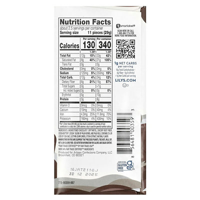 Lilys Sweets Extra Dark Chocolate Style Bar, Sea Salt, 70 Cacao, 2.8 oz (79 g) - Image 2