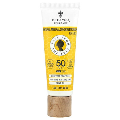 Bee  You Natural Mineral Sunscreen Cream, For Face, 50 SPF, 1.35 fl oz (40 ml) - Image 1