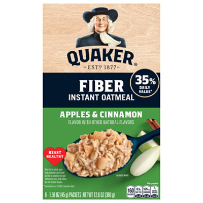 Quaker Fiber Boost Instant Oats Hot Cereal Apple Cinnamon 8 Count 1.57 Ounce - 8 CT - Image 1