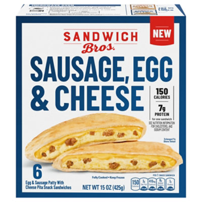 Sandwich Bros Sausage Egg & Cheese Pita Snack Sandwiches Frozen Breakfast Pita 15 Oz 6 Count - 15 OZ - Image 1