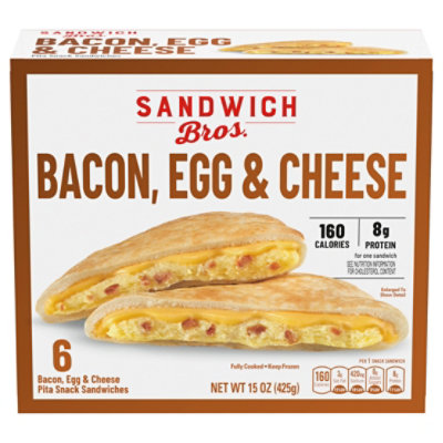 Sandwich Bros Bacon, Egg And Cheese, Frozen Breakfast Sandwich, 6 Count, 15 Oz - 15 OZ - Image 1