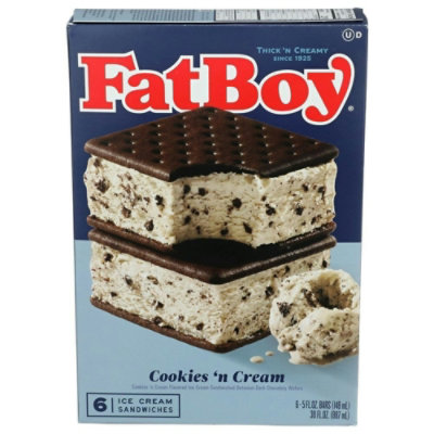 Fat Boy Cookies n’ Cream Ice Cream Sandwich, 30 Fluid Ounce (Pack of 8) - Image 1