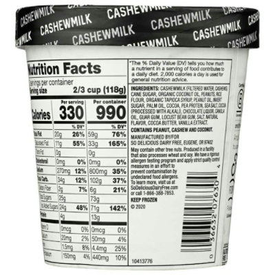 So Delicious Peanut Butter Brownie Cashewmilk Ice Cream, 1 Pint (Pack of 8) - Image 4