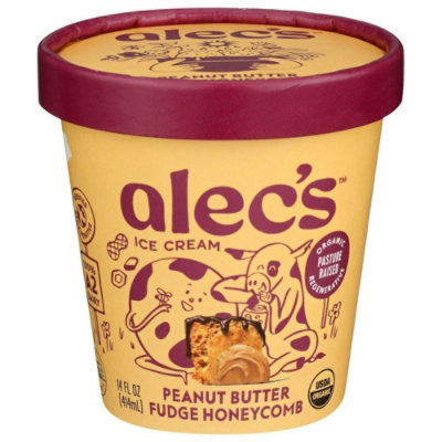 Alecs Organic Peanut Butter Fudge Honeycomb Ice Cream, 14 Ounce (Pack of 8) - Image 1
