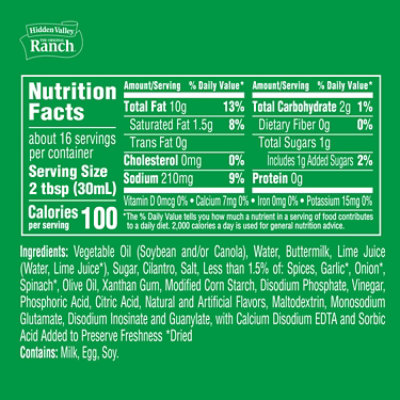 Hidden Valley Cilantro Lime Ranch Condiment And Dressing, Easy Squeeze Bottle, 16 Fluid Ounces - 16 FZ - Image 5