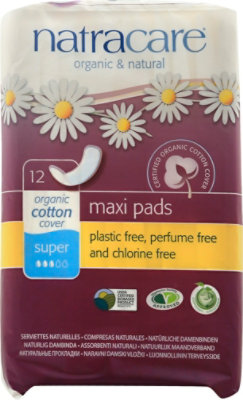 Natracare Pads Maxi Super 12 ct - 12 Pack - Image 1