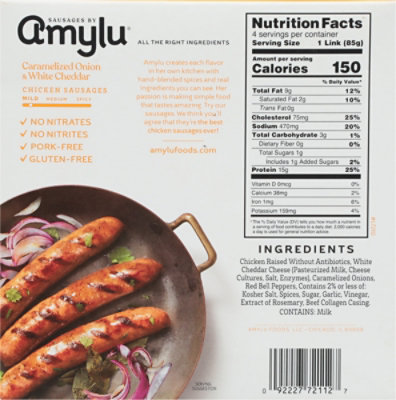 Amylu Caramelized Onion & White Cheddar Chicken Sausage 12 Oz - 12 OZ - Image 5