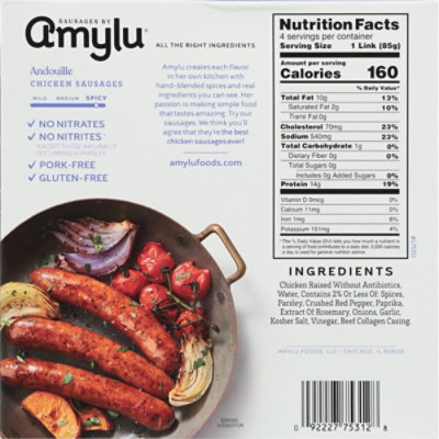 Amylu Andouille Chicken Sausage 12 Oz - 12 OZ - Image 4