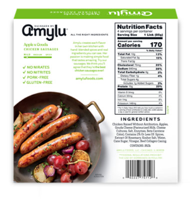 Amylu Foods Apple & Gouda Chicken Sausages - 12 oz. - Image 6