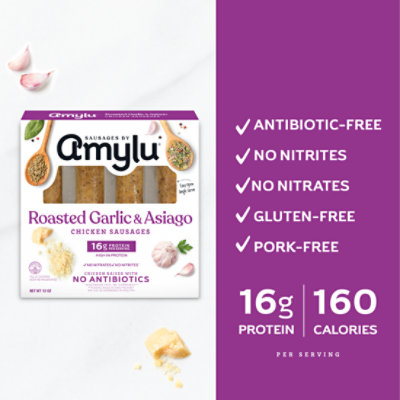 Amylu Foods Roasted Garlic Chicken Sausages - 12 oz. - Image 2