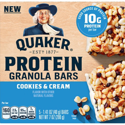 Quaker Cookies & Cream Protein Granola Bars 5 Count 1.41 Ounce - 5 CT - Image 1