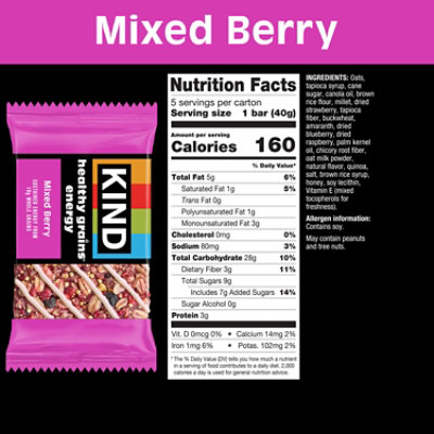 KIND Healthy Grains Energy Bars Mixed Berry Gluten Free Snack Bars - 5-1.4 Oz - Image 5