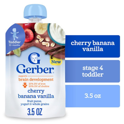 Gerber Fruit Grain Yogurt Puree Toddler Cherry Banana Vanilla 3.5oz Pouch - 3.5 OZ - Image 1