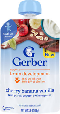 Gerber Fruit Grain Yogurt Puree Toddler Cherry Banana Vanilla 3.5oz Pouch - 3.5 OZ - Image 1