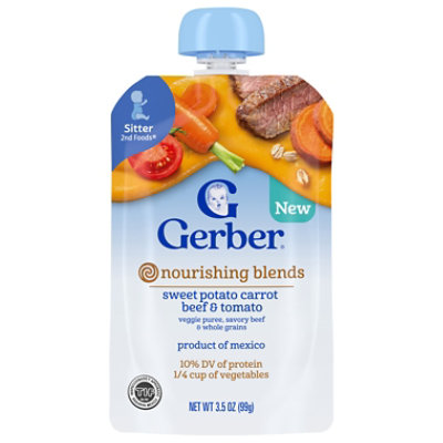 Gerber Nourishing Blends Sweet Potato Carrot Beef And Tomato Veggie Puree, Savory Beef And Whole Gra - 3.5 OZ - Image 1
