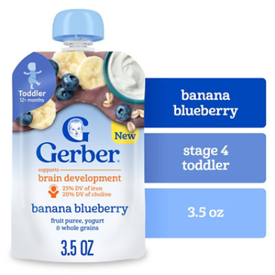 Gerber Infant Puree Toddler Fruit Yogurt Grain Banana Blueberry 3.5oz Pouch - 3.5 OZ - Image 1