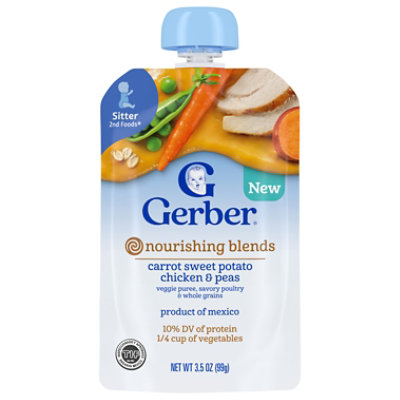 Gerber Nourishing Blends Carrot Sweet Potato Chicken And Peas Veggie Puree Savory Poultry And Whole - 3.5 OZ - Image 2