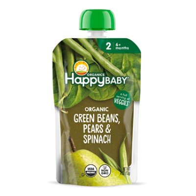 Happy Baby Organics Stage 2 Green Beans Spinach & Pears Baby Food Pouch - 4 Oz - Image 1
