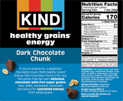 KIND Healthy Grains Energy Bars Dark Chocolate Chunk Gluten Free Snack Bars - 5-1.4 Oz - Image 7