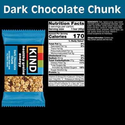 KIND Healthy Grains Energy Bars Dark Chocolate Chunk Gluten Free Snack Bars - 5-1.4 Oz - Image 2