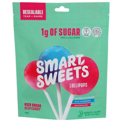 Smartsweets Blue Raspberry and Watermelon Lollipops - 3 Ounce (Pack of 10) - Image 1